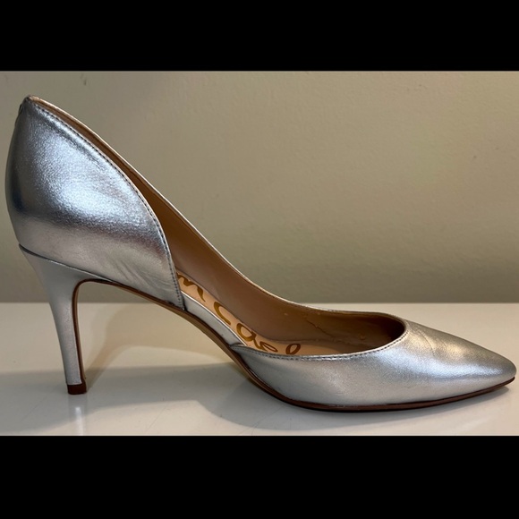 SAM EDELMAN Teresa Slip On Shoe Heel Leather 3” Silver Party 6.5 US. - Picture 5 of 10